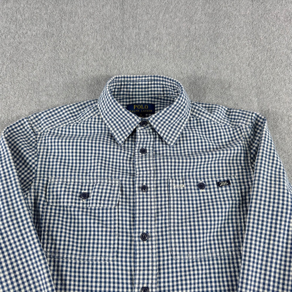 Polo Ralph Lauren Boys Blue Plaid Long Sleeve Button Up Dress Shirt M 10-12